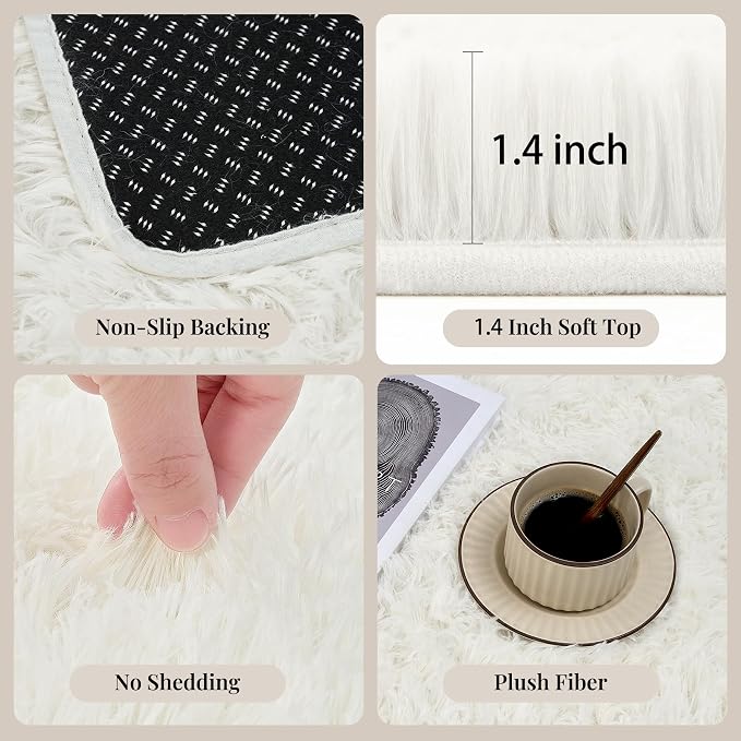 Area Rug for Living Room Bedroom: 5x7 White Soft Fluffy Shag Upgrade Non-Slip High Pile Carpet Large Fuzzy Plush Indoor Floor Decor Shaggy Rug for Kid Boys Girls Dorms Playroom Nursery Modern Home