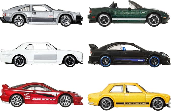 Hot Wheels 1:64 Scale Die-Cast Toy Cars, Set of 6 Japanese Vehicles with Elevated Deco (Styles May Vary)