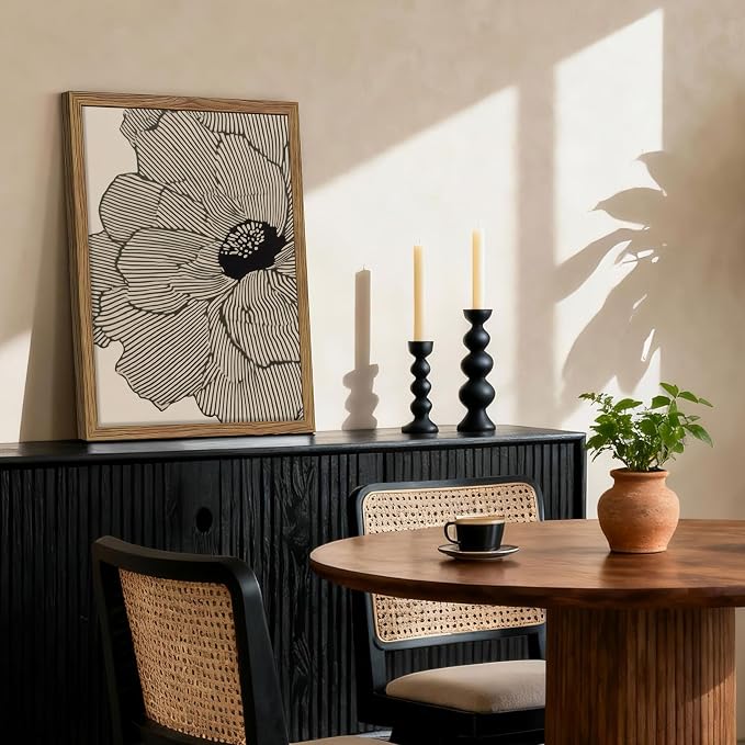 Framed Abstract Floral Wall Art, Neutral Lines Flower Canvas Wall Decor Painting, Modern Minimalist Botanical Poster Print Picture for Living Room Bedroom Bathroom 16x24 Inch