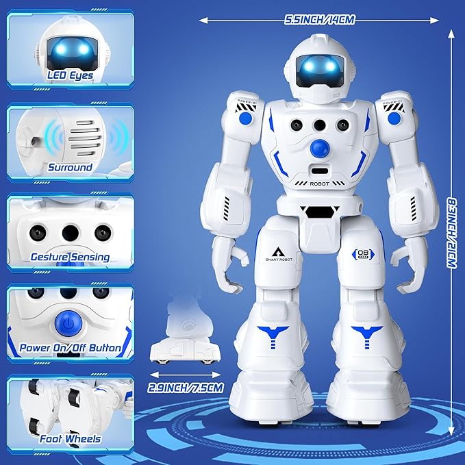 Robot Toys for Kids 3-5, Programmable Remote Control Robot with Walking, Sliding, Singing and Dancing, RC Gesture Sensing Control Smart Robots for Age 3-12 Kids Christmas Birthday