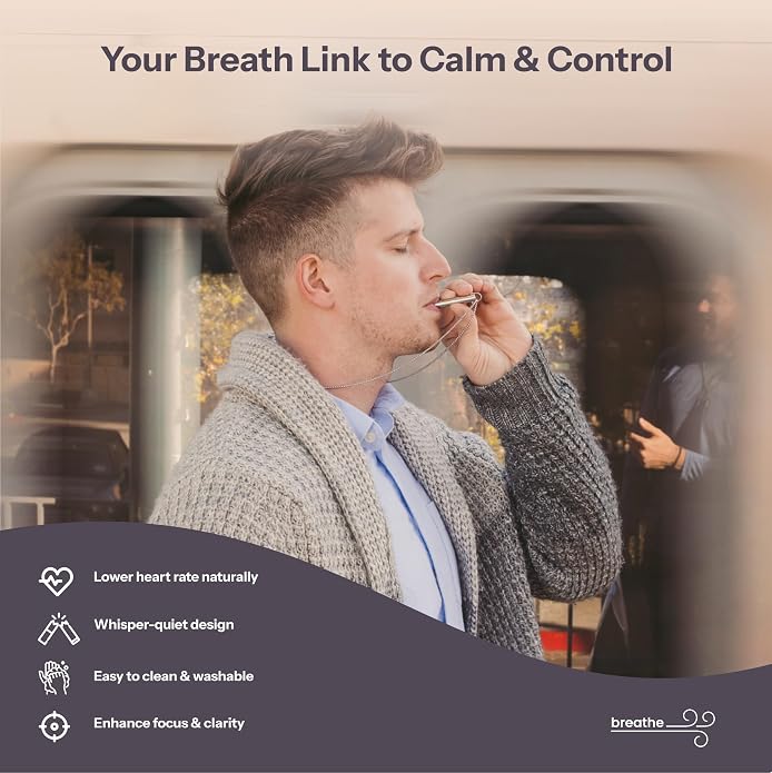 Breathlink Necklace for Anxiety & Stress Relief - Meditation & Relaxation Tool for Mindful Breathing - Stainless Steel Breathing Necklace to Quit Smoking & Vaping - Stylish Wellness Gift for Adults