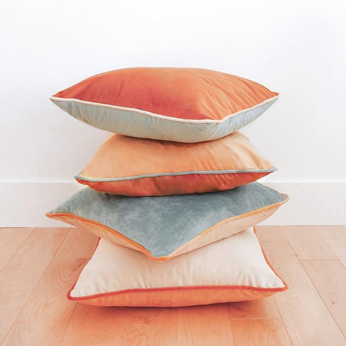 MONDAY MOOSE Decorative Throw Pillow Covers Cushion Cases, Set of 4 Soft Velvet Modern Double-Sided Designs, Mix and Match for Home Decor, Pillow Inserts Not Included (24x24 inch, Orange/Teal)
