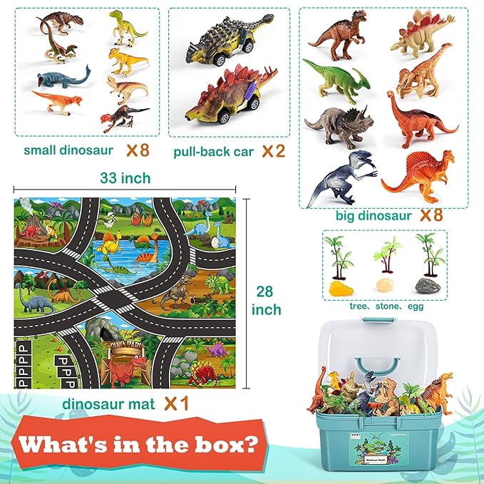 Dinosaur Toys for 3 4 5 Year Old Boys Gifts, Dinosaurs Toys for Kids 3-5-7, Dino Figures Activity Play Mat Christmas Birthday Gifts for Girls Toddler Toy Age 2-4