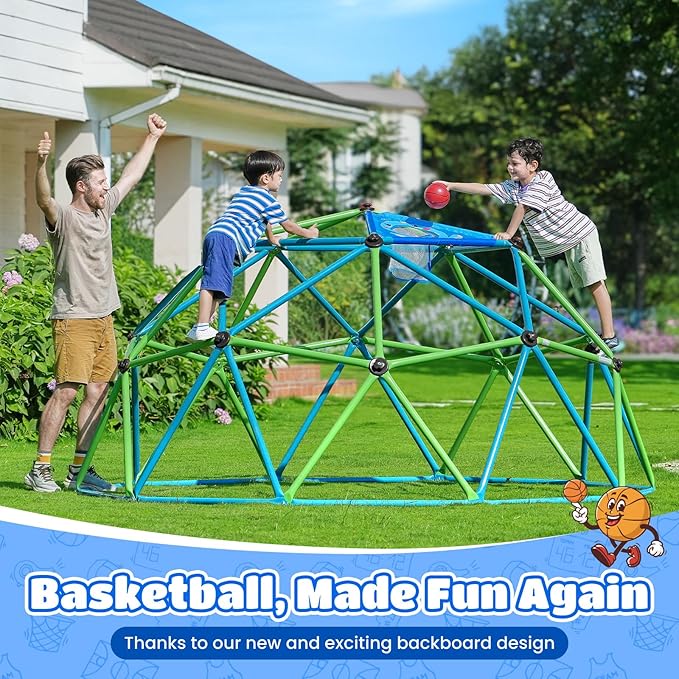 Zupapa 10FT Climbing Dome, Outdoor Jungle Gym for Kids with Climbing Grip - Geometric Dome Climber Supports 1000LBS Outdoor Playset and Easy Assembly Outdoor Play Equipment for Kids (Turquoise, 10FT)