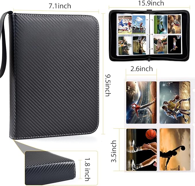 WOT I Trading Card Binder, 400 Pockets Card Binder Sleeves with Zipper, Double Sided Pockets Card Holder Carry Card Case for Baseball Card, Football Card