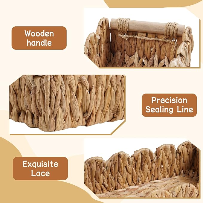 Bathroom Decor Basket for Toilet Paper Storage Baskets For Organizing | For Bedroom Living Room Kitchen Home Decor Scalloped Cute Basekt With Handle for Apartment Countertop,Natural