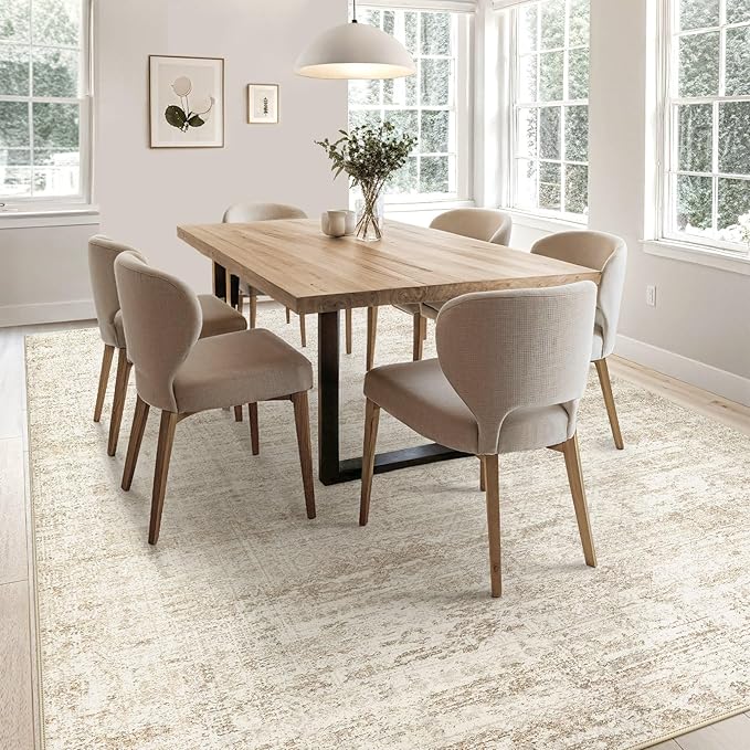 UERMEI 9x12 Washable Area Rug - Neutral Modern Abstract Living Room Rugs, Non-Slip Soft Large Indoor Floor Carpet for Bedroom Home Office & Under Dining Table Decor, Beige/Brown