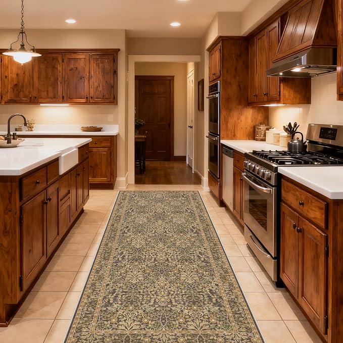 Washable 2'6" x 10' Runners for Hallways, Non Slip Long Floor Runner for Kitchen, Entryway Indoor, Stain Resistant Rubber Backing Floral Decor Rug (Goldenrod)