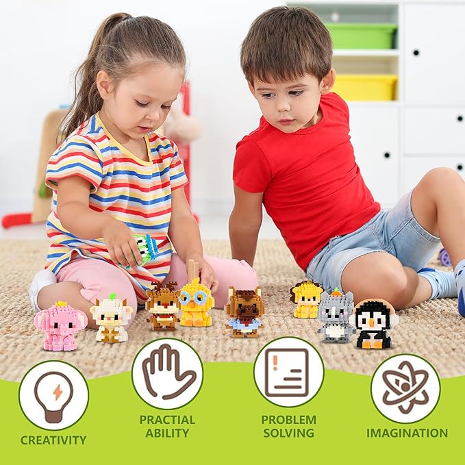 12 Pack Mini Building Blocks, Building Toys Set or Kids, Toy Building Sets, Mini Building Block Sets for Boys or Girls 6+ (Animals)