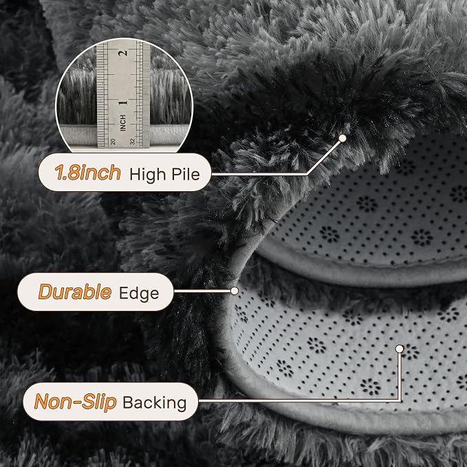 9x12 Ft Large Shag Plush Rugs for Living Room,Ultra Soft Fluffy Furry Area Rugs Non-Slip Carpet for Bedroom,Nursery,Kids Room,Dorm,Aesthetic Home Decor (Black)