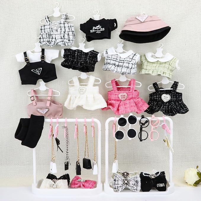 Doll Clothes 15 cm White Outfits for Dolls Elegant Jumpsuit Black Bow Hair Clips Glasses and Bag Exquisite Clothes Accessories(Black Elegant Bow)