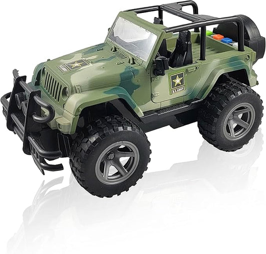 Lollipop United States Army Friction Powered 1/16 Model Off Road Vehicle w/Car Light & Sound, Push & Go Toy Rescue Battle Truck Military Toys 3+ yrs old