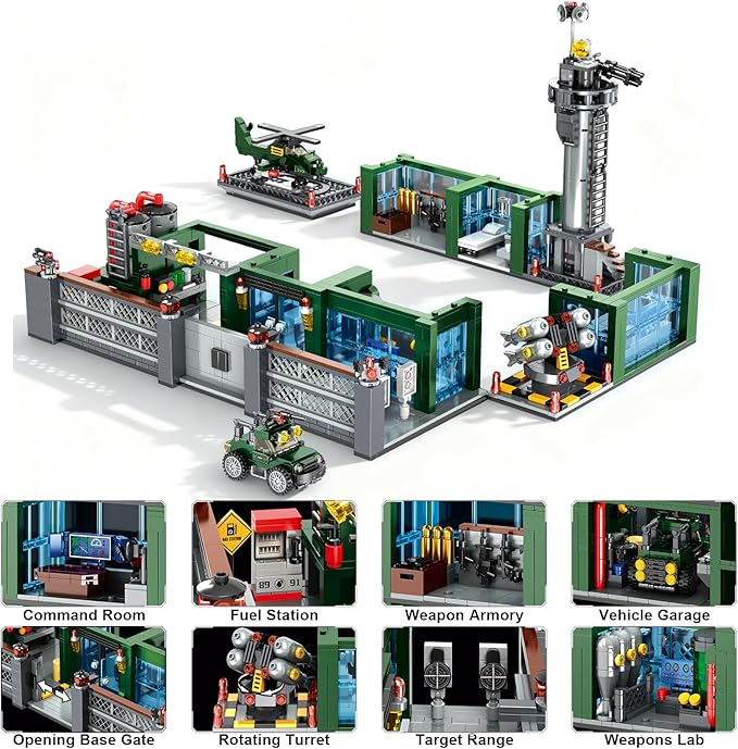 Military Base Building Set for Adults – 1753 PCS Army Model Kit with Vehicles, Helicopter & Figures, Model Building Kit for Adult, Room Decor, for Men, Teen