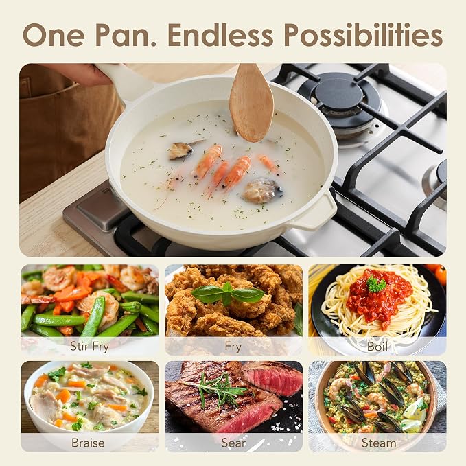 SENSARTE Ceramic Nonstick Wok with Lid, 11 Inch Non Toxic Stir-fry Pan Induction Cookware, Deep Frying Pan Skillet with Stay-Cool Handles, PFAS/PTFE/PFOA Free