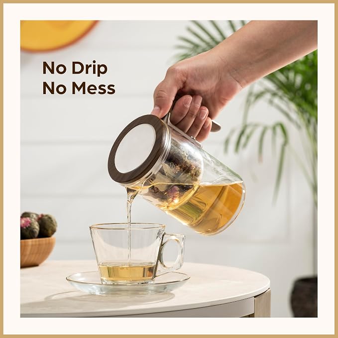 Enchanti Glass Teapot with Infuser - Magic Tea Pot for Loose Leaf Tea - Borosilicate Glass Tea Maker with Heat-Resistant Handle - Gift Box & Writable Card - 800ML (27oz)