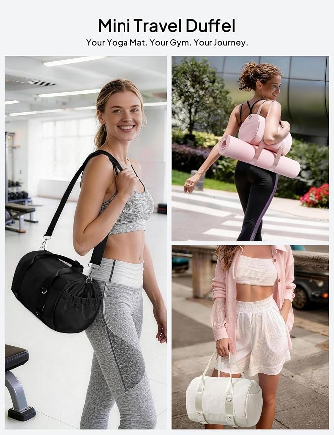 TOPEAST Small Gym Bag for Women with Yoga Mat Holder, Small Sports Duffle Bag Mini Gym Tote Bag with Water Bottle Pocket & Coin Purse for Weekender Travel Dance Workout, Beige