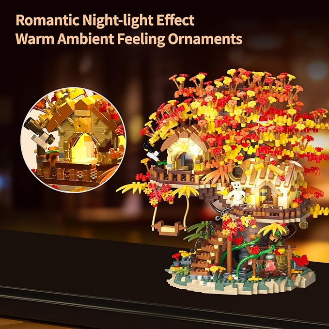 Treehouse Building Blocks Set with LED Lights-2725PCS Micro Bricks,Akino Forest Style Building Toy Kit,Miniature Tree House Model Decor,Ideal Birthday, for Age8+ Kids Adults