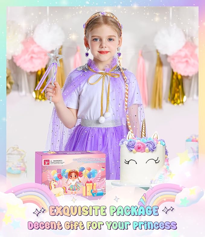 Light up Princess Dress up Clothes for Little Girl, Unicorn Princess Cape Princess Dresses Crown Toy for 3 4 5 6 Girls