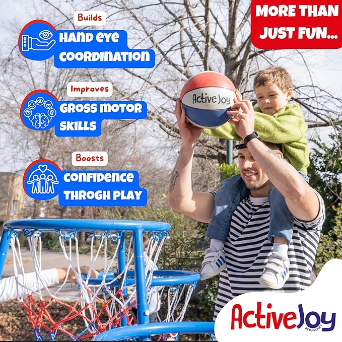 Activejoy- 4 Hoop Basketball Set - Toddler Basketball Hoop Indoor - Outdoor Play Preschool - +3 Years Old Toy. Includes 2 Balls and air Pump
