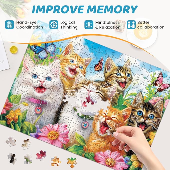 500 Piece Puzzles for Adults, Laughing Cats Large Piece Jigsaw Puzzle for Adults Seniors,Recycled Cardboard Puzzle 500 Piece,Family Activity Great Gift for Family Friends 20.5 * 15 in