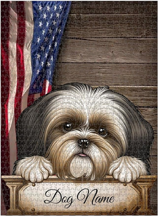 Custom Wooden Jigsaw Puzzles with Your Dog's Name on Shih Tzu Art Print - 300 500 1000PCS Puzzles Game and Home Wall Decor