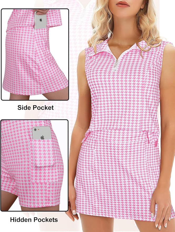 Koscacy Women's Tennis Skort Set Zip Up Tank Top 2 Piece Summer Outfit