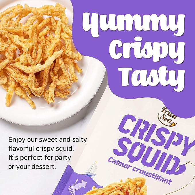 Calamari Chips Made with Real Squid [3 PACK] – 오징어 스낵 – Crunchy + Crispy Healthy Snacks, Low Calorie Finger Food, Asian Snack ON THE GO by [FRIED SEA] <180 calories> Made in Korea
