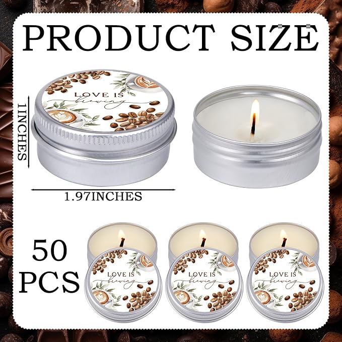 MTLEE 50 Pcs Love is Brewing Bridal Shower Candles Gift Favors for Guests 1 oz Lavender Scented Soy Wax Aromatherapy Coffee Candle Favors for Wedding Party Guests
