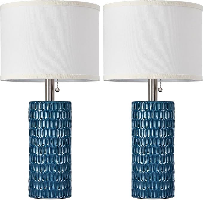 Reaketon Table Lamps for Living Room Set of 2, Ceramic Table Lamps for Bedroom, 20" Modern Lamps for Night Stands, Blue