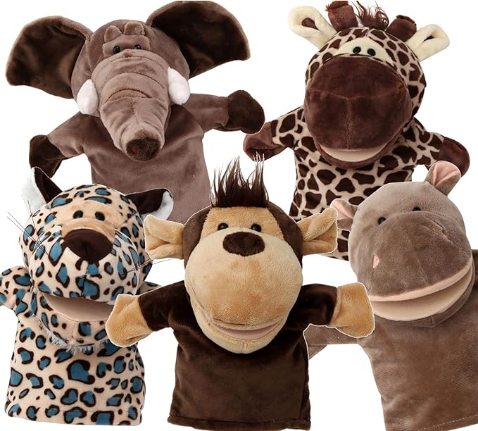Animal Hand Puppets Set for Kids & Adults - 12.5" Premium Quality Soft Plush Toys with Movable Mouths - Perfect for Storytelling, Teaching, Preschool, Role-Play - Durable, Vibrant, Educational Puppets
