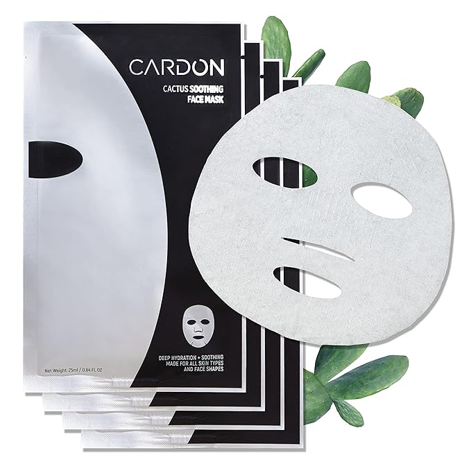 Cardon Cactus Soothing Sheet Mask | Korean Sheet Masks for All Skin Types | Korean Skin Care Mask | Vitamin E, Cactus Extract, Heartleaf, Cica | 4-Pack