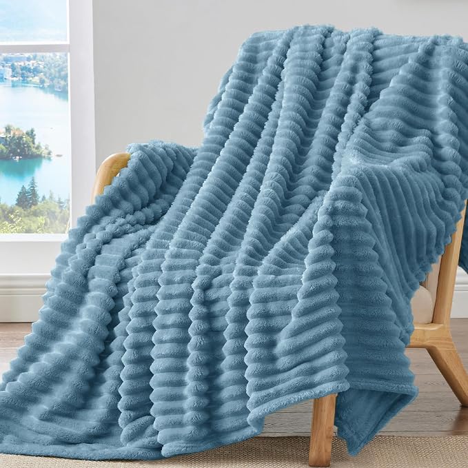 BEDELITE Ribbed Fleece Throw Blanket for Couch, Blue, 50"x70" | Ultra-Soft Plush Fleece, Warm Yet Lightweight, Ribbed Texture, Home Decor, Machine Washable, Giftable, All-Season Use