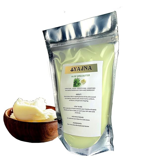 Organic Raw Aloe Vera Butter 100% Pure,Natural & Unrefined| Skin Moisturizer For Face, Body & Hair| 1 LBS/450 GM Ivory / White Grade A | DIY Creams, Balms, Lotions, Soaps| Softens Dry & Tough Skin