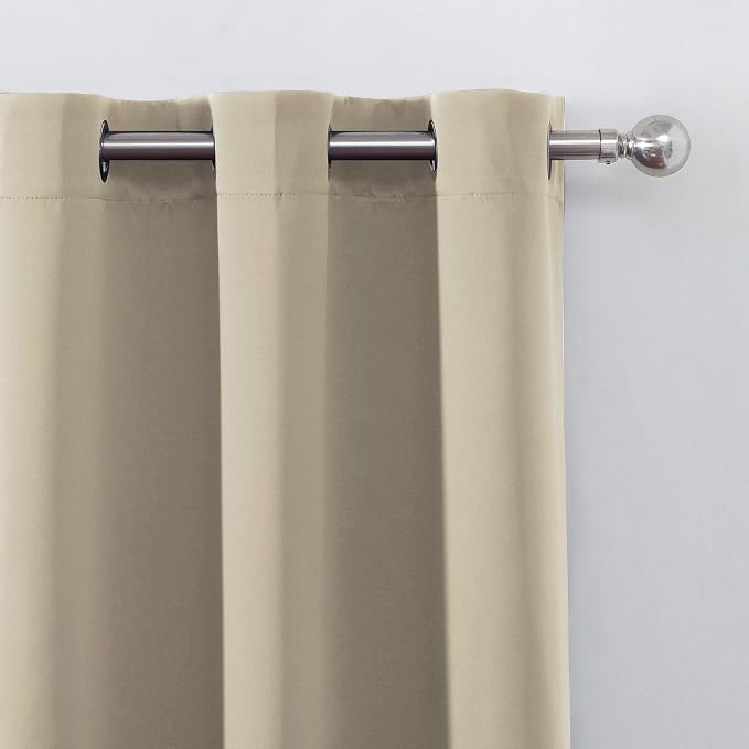 LEMOMO Beige Thermal Blackout Curtains/52 x 54 Inch/Set of 2 Panels Room Darkening Curtains for Bedroom