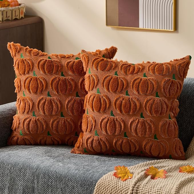DFXSZ Fall Pillow Covers 20x20 2Pcs Rust Green Yellow Pumpkin Fall Decorations