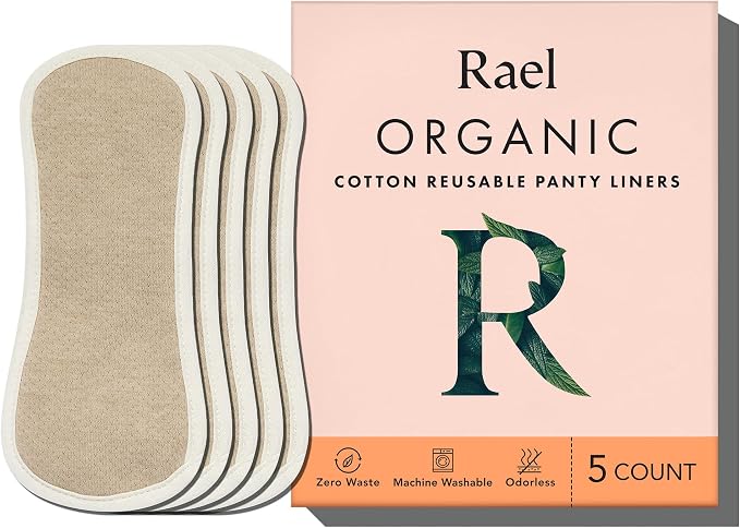 Rael Reusable Panty Liners Menstrual, Organic Cotton Cover (5 Count, Brown) | Cloth Pantyliner for Women, Washable, Soft and Thin, Leak-Resistant Design, Washing Machine Safe, Period Essential