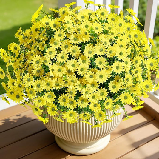 Alupssuc 40 Bundles Artificial Daisies Flowers Fake Silk Plant for Indoor Outdoor Decor, UV Resistant No Fade Faux Spring Flowers for Garden, Porch & Patio Decoration,Yellow