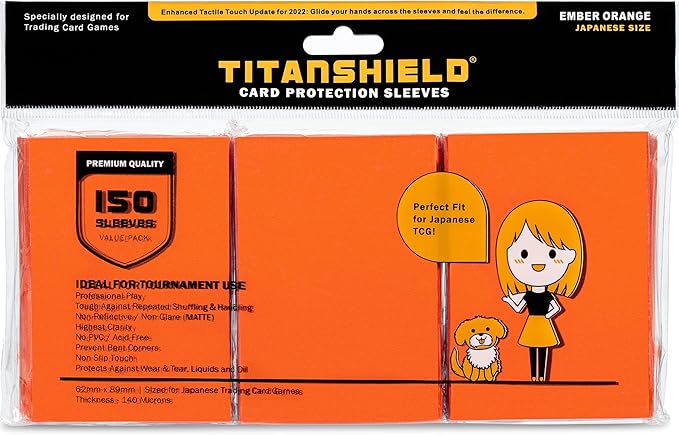 TitanShield (150 Sleeve/Ember Orange) Small Japanese Sized Trading Card Sleeves Deck Protector for Yu-Gi-Oh, Cardfight!! Vanguard & More