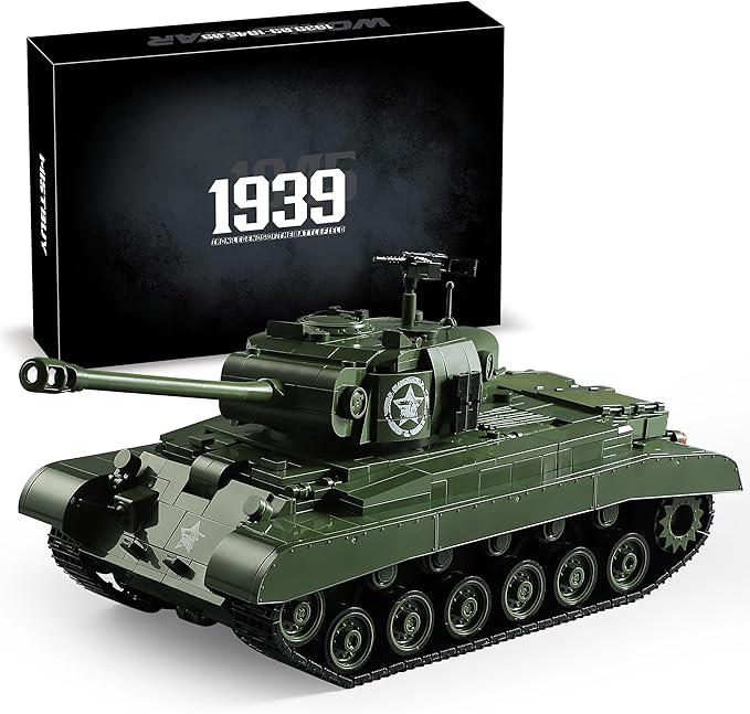 WW2 M26 Pershing Army Tank Building Sets for Adults(1703 Pieces), Compatible with Lego, Collectible US Military Tank Model kit to Build and Display, Ideal Gift for Military Fans