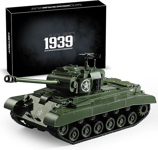 WW2 M26 Pershing Army Tank Building Sets for Adults(1703 Pieces), Compatible with Lego, Collectible US Military Tank Model kit to Build and Display, Ideal Gift for Military Fans
