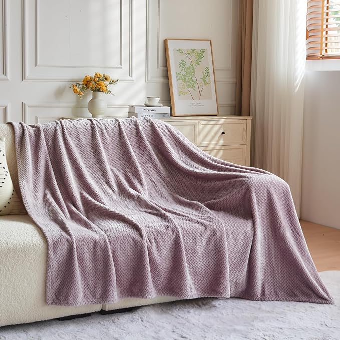 NEWCOSPLAY Fleece Leaves Pattern Throw Blanket, Light Purple, 50"x60" | Super Soft Throw Blanket, Lightweight Cozy Bed Sofa Blanket, Premium Silky Flannel Fleece, Travel Blanket for All Season Use