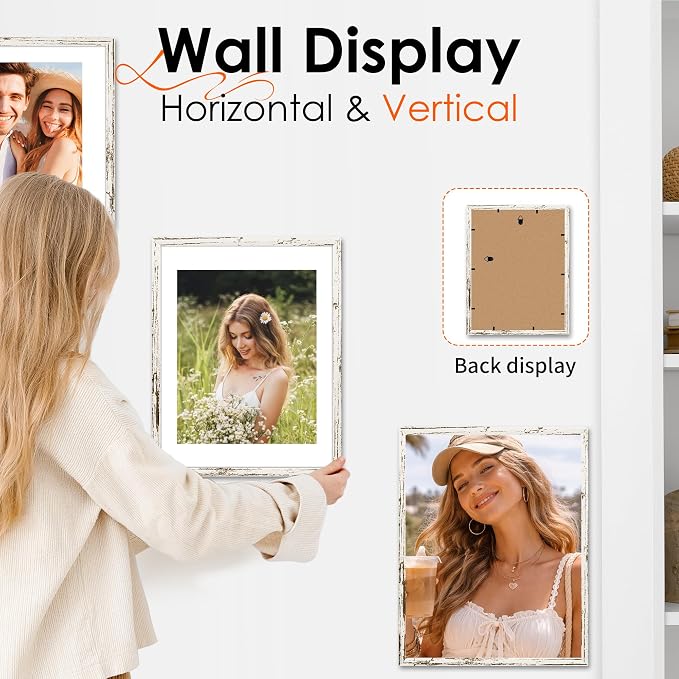FIXSMITH 11x14 Picture Frame 2 Pack, Distressed White Photo Frame with HD Plexiglass, Display Pictures 8x10 with Mat or 11x14 Without Mat, Distressed White Picture Frames Collage Wall Decor, Gallary Wall Frame