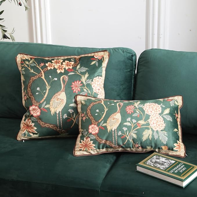 Designer French Velvet Throw Pillow Cover,Set of 2,18"x18"-Mitchell | Pillow Cover,Concealed Zipper Design,Dragonfly Pattern,Sofas,Bedroom,Living Room,Lounge Chairs,All Season Home Decor
