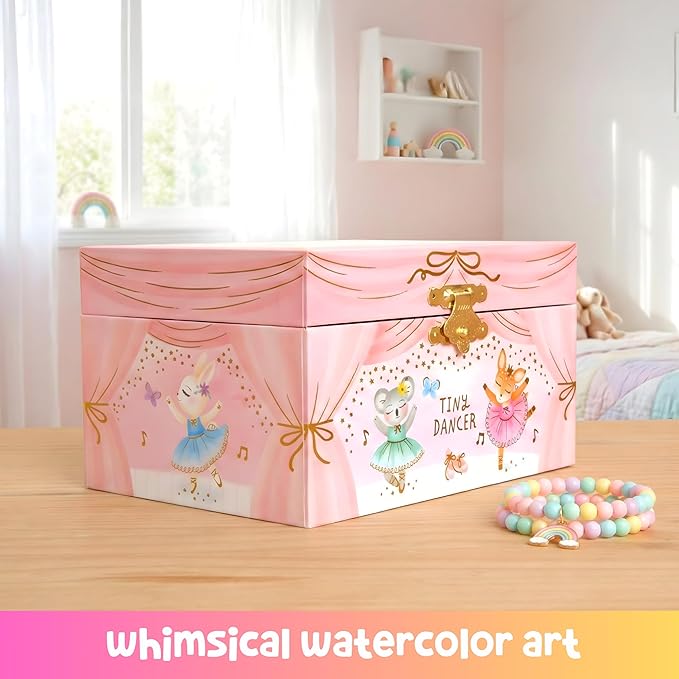 Musical Ballerina Jewelry Box for Girls - Kids Jewelry Box with Spinning Ballerina, Easter Gifts for Girls, Ballerina Toys - 6 x 4.7 x 3.5 in