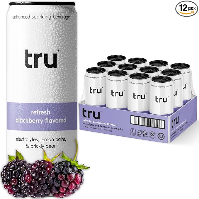 Tru Refresh Sparkling Wellness Drink – Blackberry Functional Seltzer with Electrolytes & Prickly Pear - Daily Hydration and Recovery with No Added Sugar – 12 fl oz Cans (12-Pack)