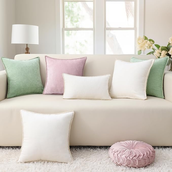 decorUhome Soft Chenille Throw Pillow Covers 20x20 Set of 2 Blush Pink | Fall Textured Decorative Throw Pillow Cases Stitched Edge Modern Farmhouse Luxury Boho Velvet for Couch Sofa Bed Home Decor