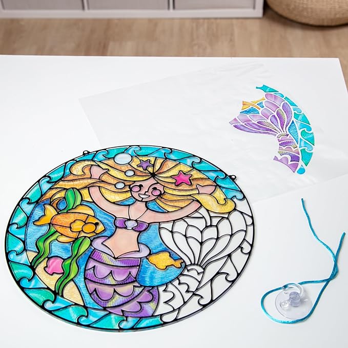 Melissa & Doug Stained Glass Made Easy Activity Kit: Mermaids - 140+ Stickers Kids Sticker Stained Glass Craft Kit; Mermaid Crafts for Kids Ages 5+