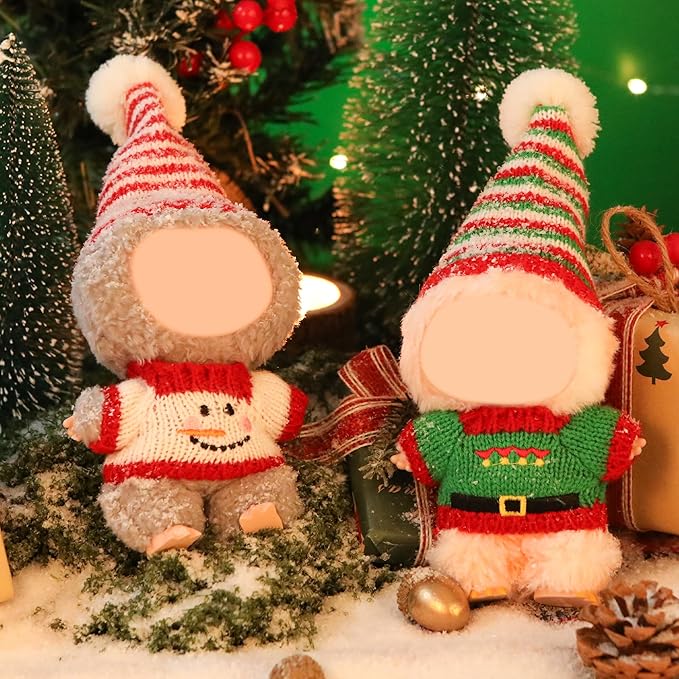 Clothes for Labubu Doll,6.7 Inch Doll Clothing Set - 2 Pieces of Handmade Clothes and Accessories for 17cm Plush Toys - Red and Green Christmas Set