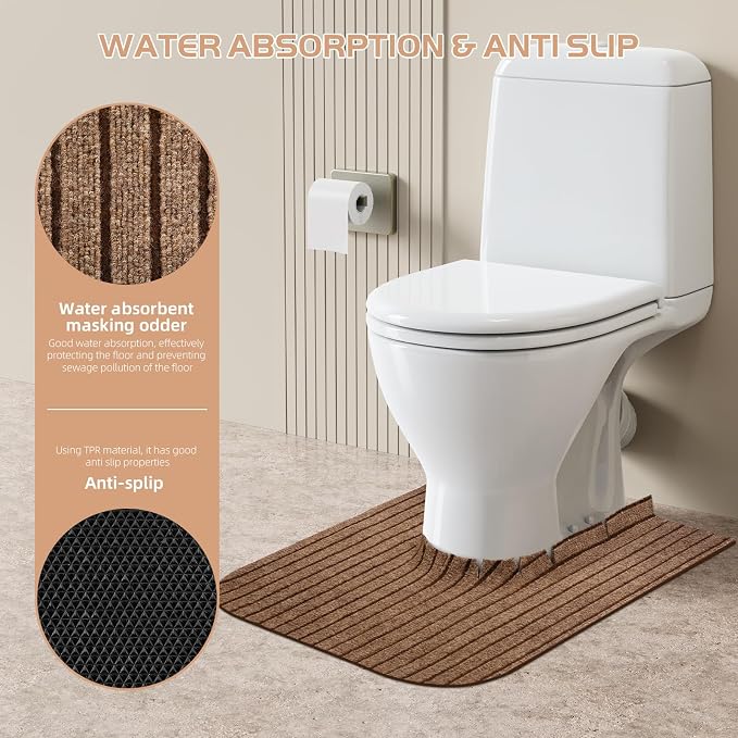 Round Commode Potty Training Mats for Boys, Toilet Training Mats, Potty Training Toilet Rugs, Toilet Rugs u Shaped,Toilet mats for Bathroom,Machine Repeatedly Washable(4 Pack,Brown)