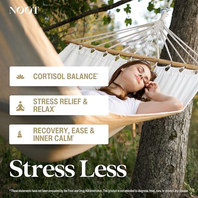 NOOT Stress Less – Anxiety & Stress Relief Supplement with Ashwagandha & L-Theanine | Adaptogen Formula for Mood Support & Cortisol Balance | Anti Anxiety Supplements for Women & Men | 60 Capsules